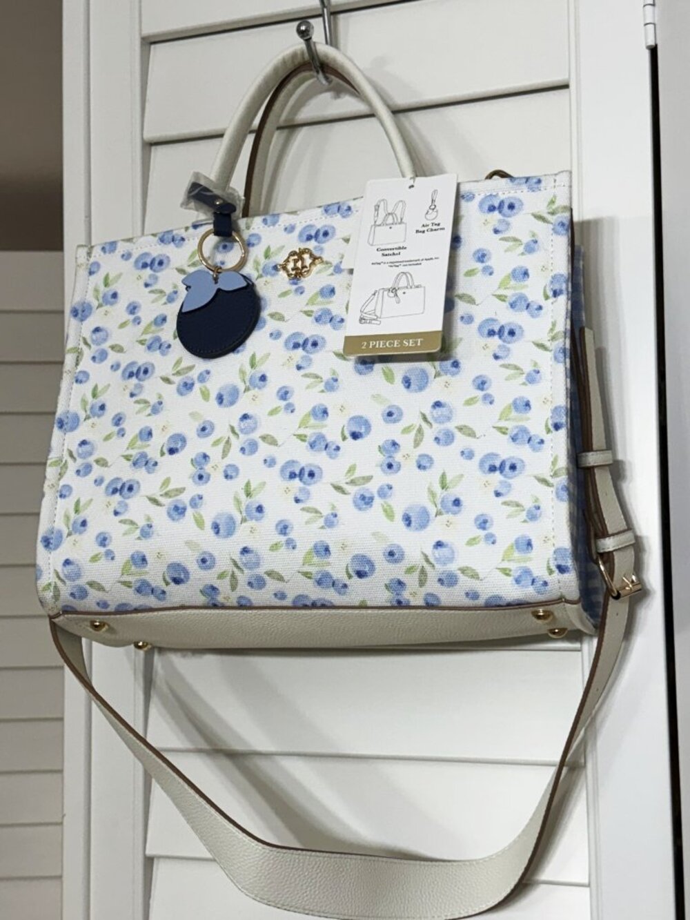 Nanette Lepore Elle Satchel Blueberry Blooms-Blue Gingham Bag 2 Piece Set